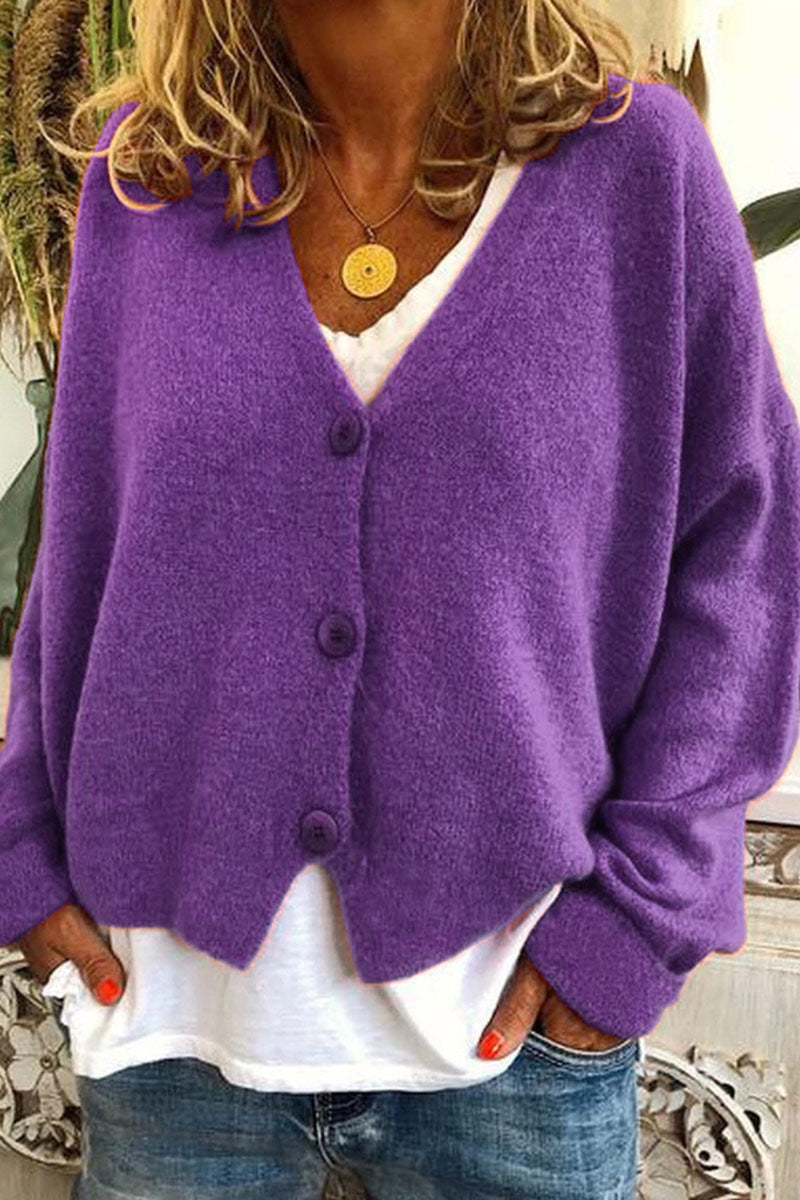 Patchwork V Neck Mid Waist Knit Cardigans(15 Colors)
