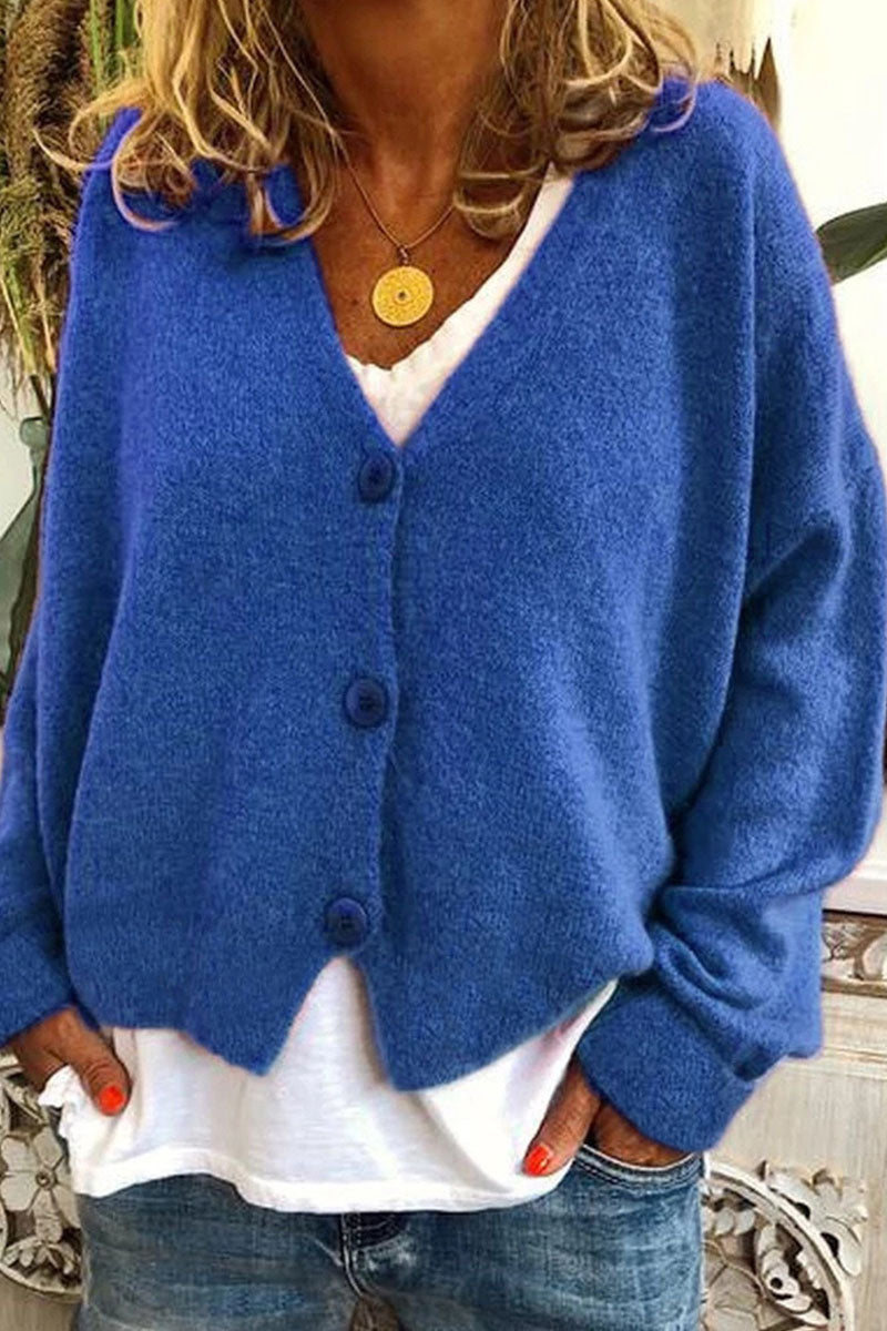 Patchwork V Neck Mid Waist Knit Cardigans(15 Colors)