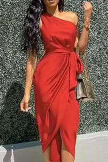 Patchwork Frenulum Oblique Collar Pencil Skirt Dresses(3 Colors)