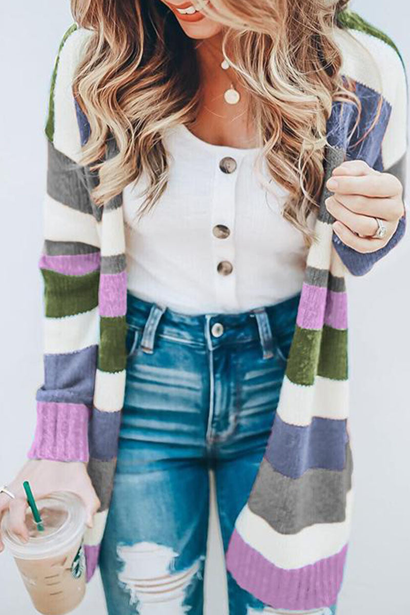 Street Striped Patchwork Cardigans