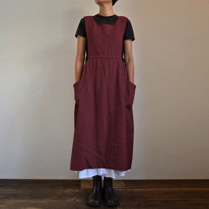 Cotton Linen Apron High Waist Long Circumference Home Wear Loose Maxi Dress
