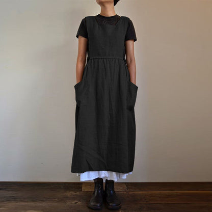 Cotton Linen Apron High Waist Long Circumference Home Wear Loose Maxi Dress