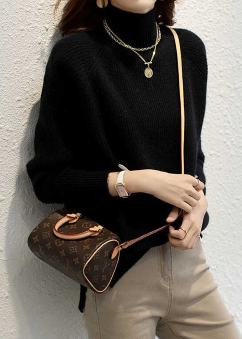 Organic Red Print Turtleneck Cotton Knit Sweaters Fall Qp045
