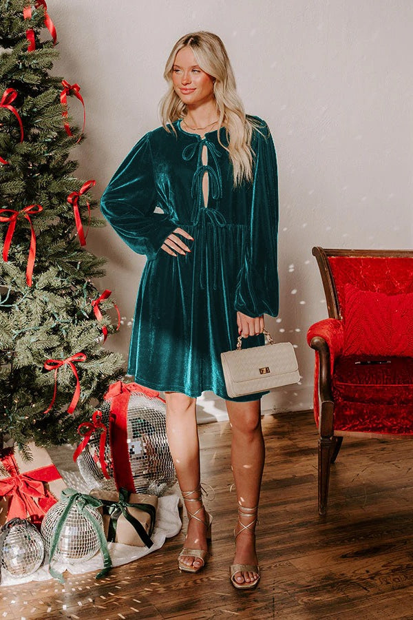 Velvet Loose Cutout Tie Waist Mini Dresses