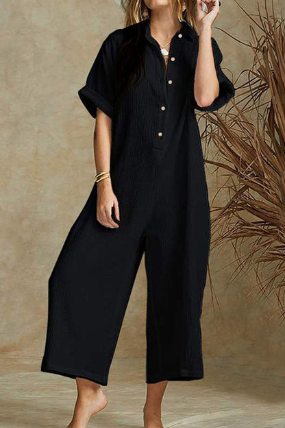 Turndown Collar Loose Jumpsuits(3 Colors)