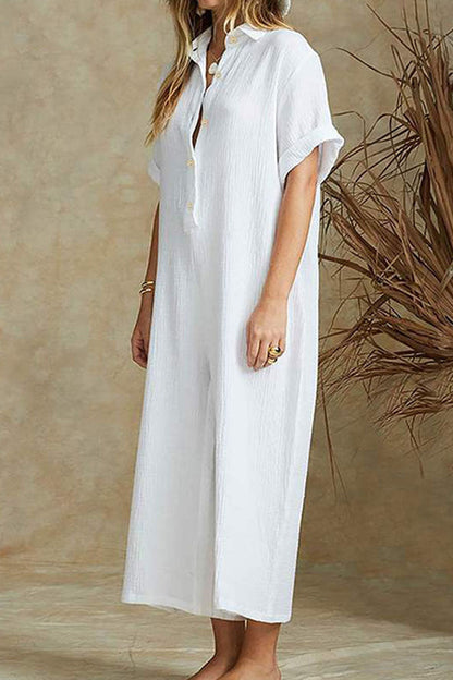 Turndown Collar Loose Jumpsuits(3 Colors)