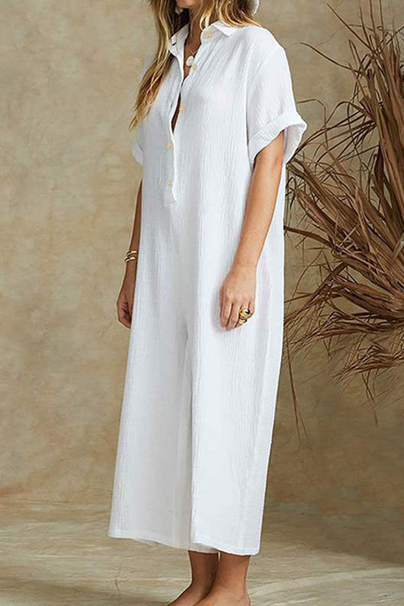 Turndown Collar Loose Jumpsuits(3 Colors)