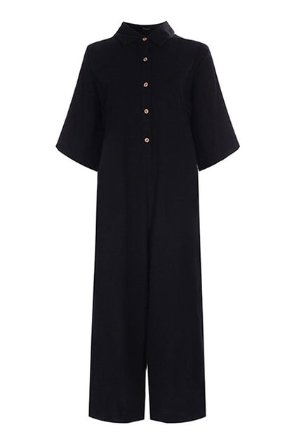 Turndown Collar Loose Jumpsuits(3 Colors)