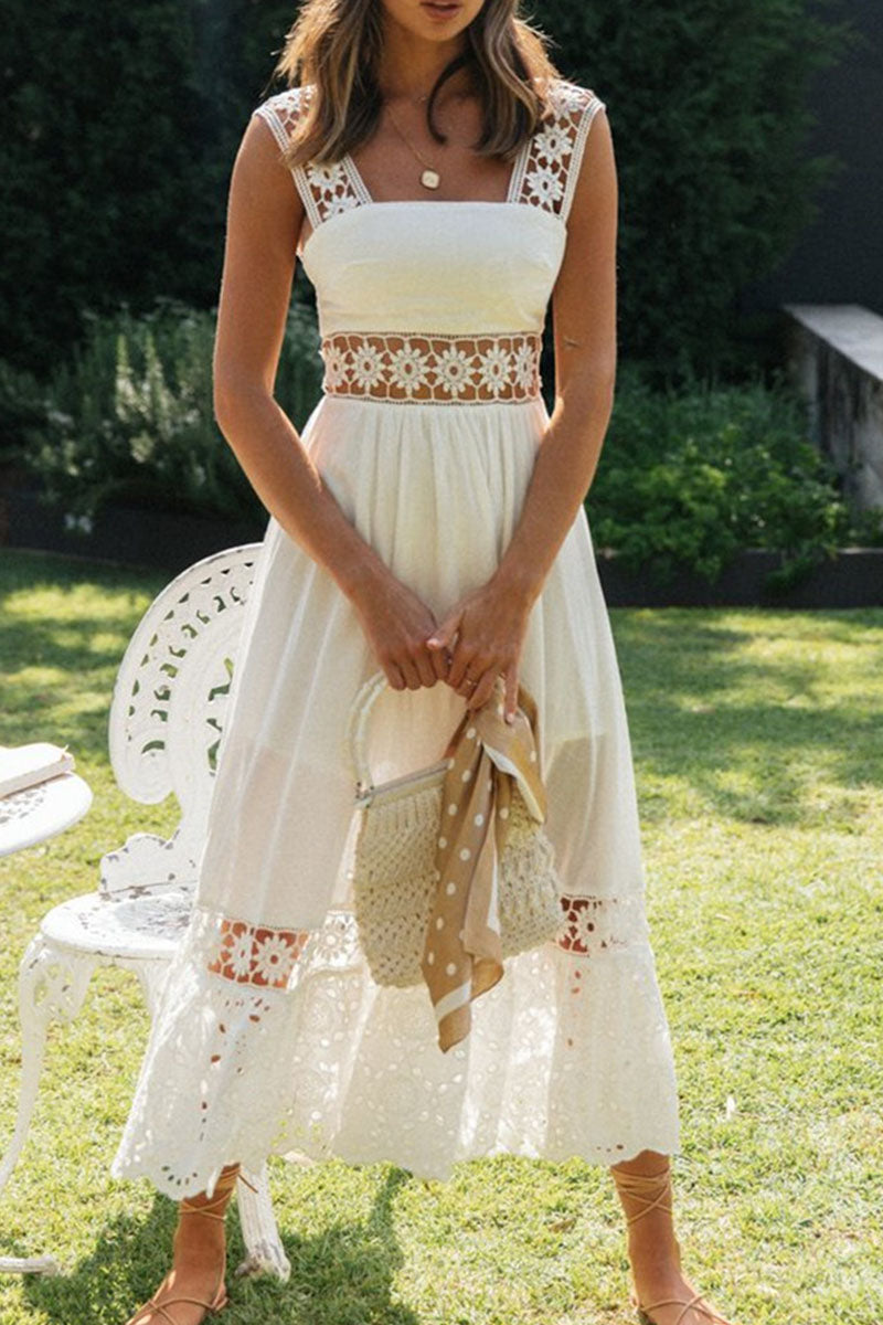 Sweet Split Joint Spaghetti Strap Waist Skirt Dresses