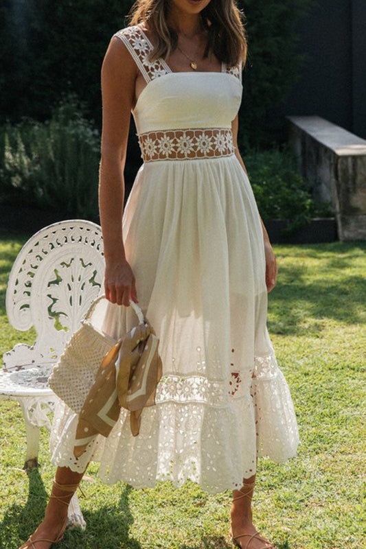 Sweet Split Joint Spaghetti Strap Waist Skirt Dresses