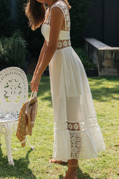 Sweet Split Joint Spaghetti Strap Waist Skirt Dresses