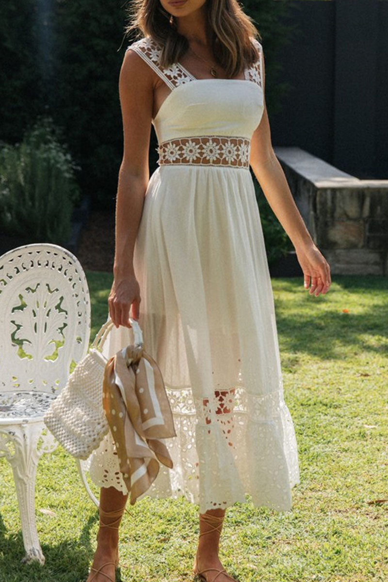 Sweet Split Joint Spaghetti Strap Waist Skirt Dresses