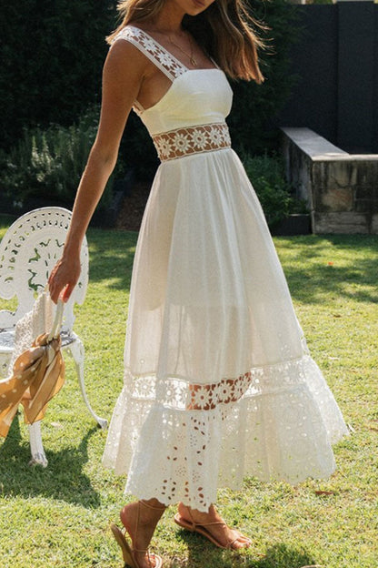 Sweet Split Joint Spaghetti Strap Waist Skirt Dresses