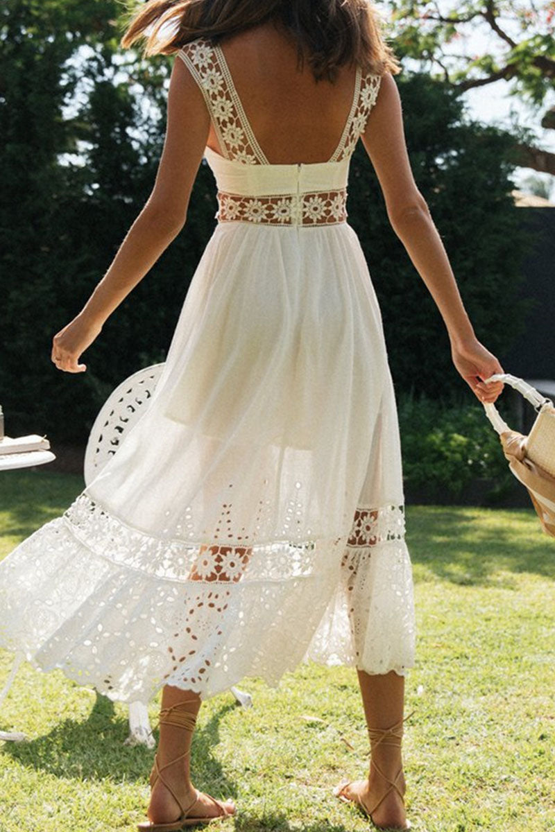 Sweet Split Joint Spaghetti Strap Waist Skirt Dresses