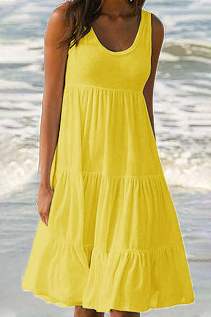 Sweet Patchwork O Neck Cake Skirt Dresses(6 Colors)