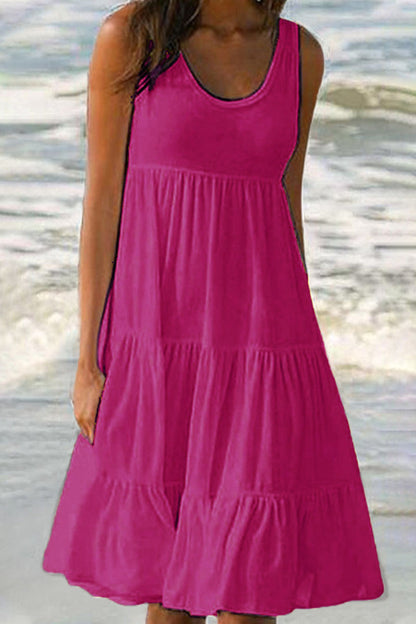 Sweet Patchwork O Neck Cake Skirt Dresses(6 Colors)