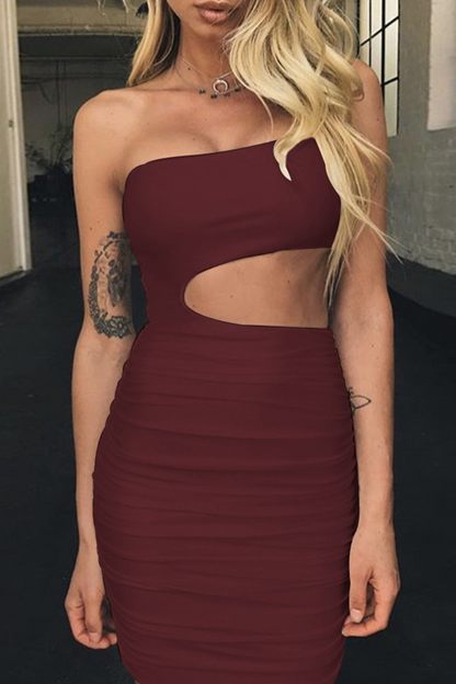 Backless One Shoulder Wrapped Skirt Dresses(13 Colors)