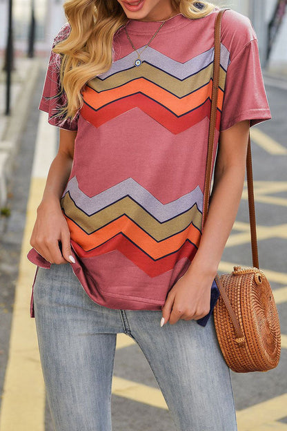 Street Striped Patchwork O Neck T-shirts