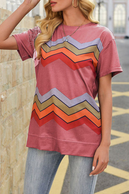Street Striped Patchwork O Neck T-shirts