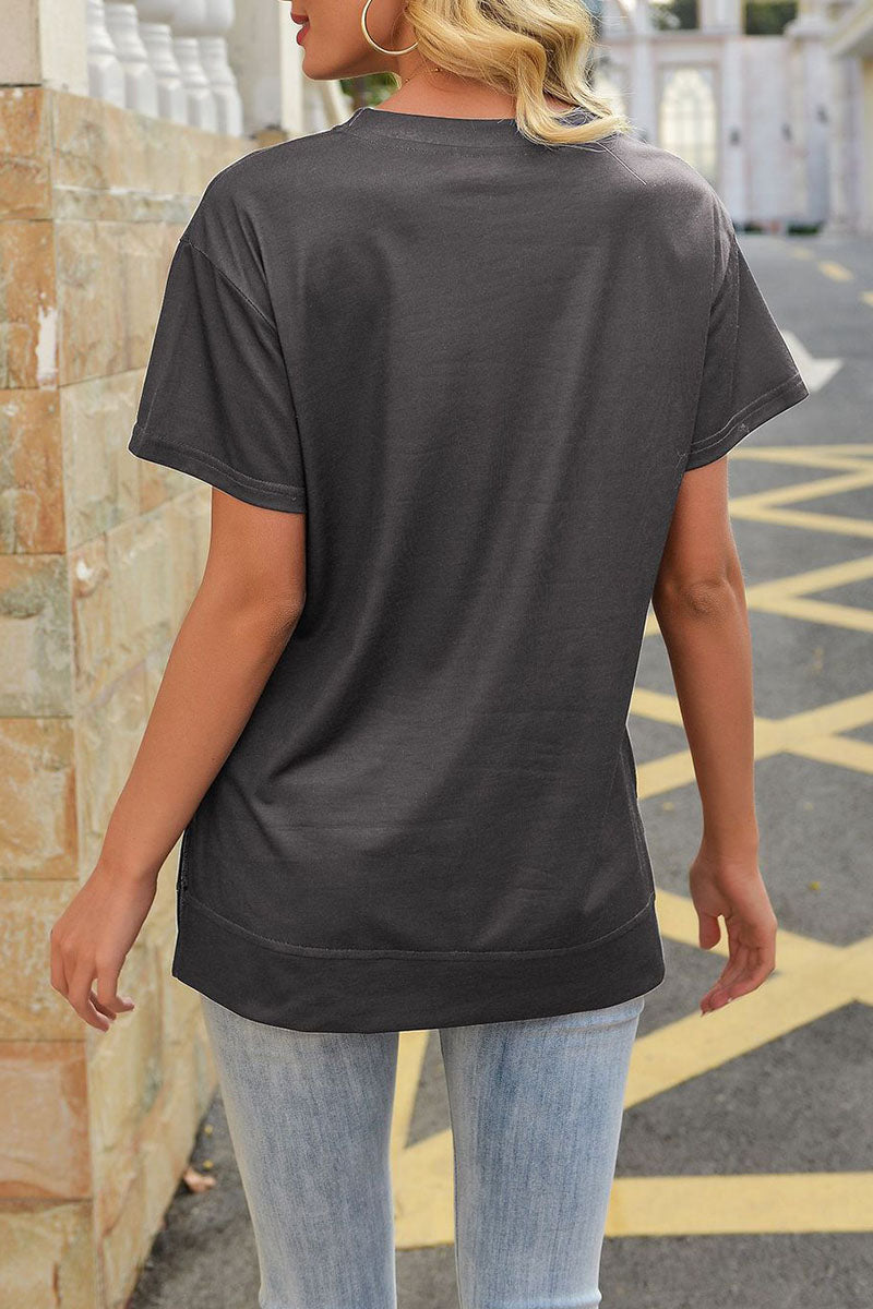 Street Striped Patchwork O Neck T-shirts
