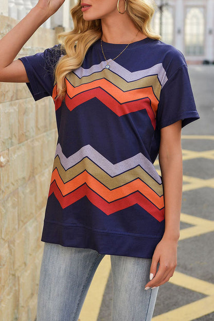 Street Striped Patchwork O Neck T-shirts