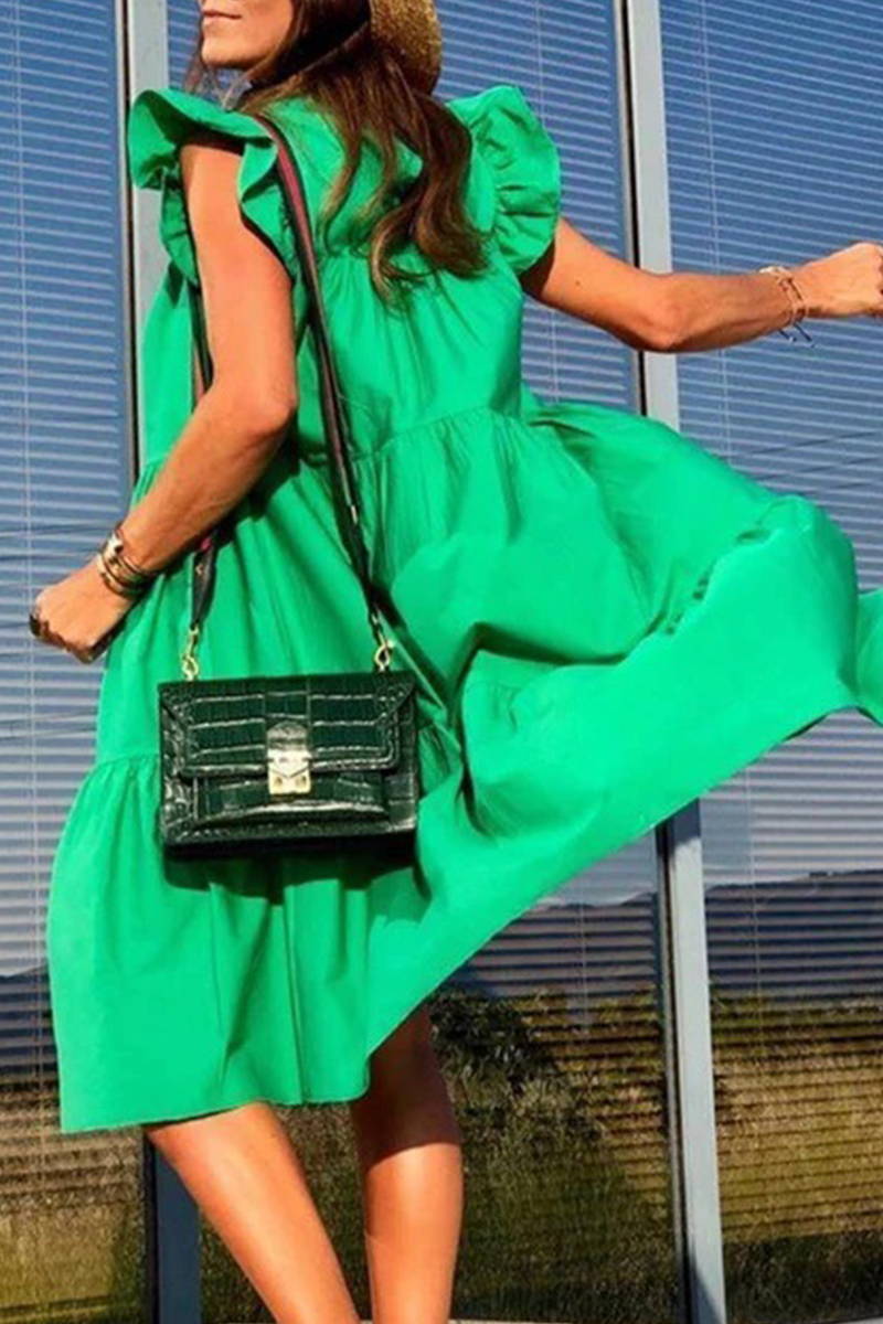 Patchwork Basic O Neck Cake Skirt Dresses(7 Colors)
