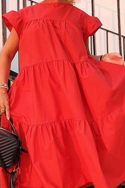 Patchwork Basic O Neck Cake Skirt Dresses(7 Colors)