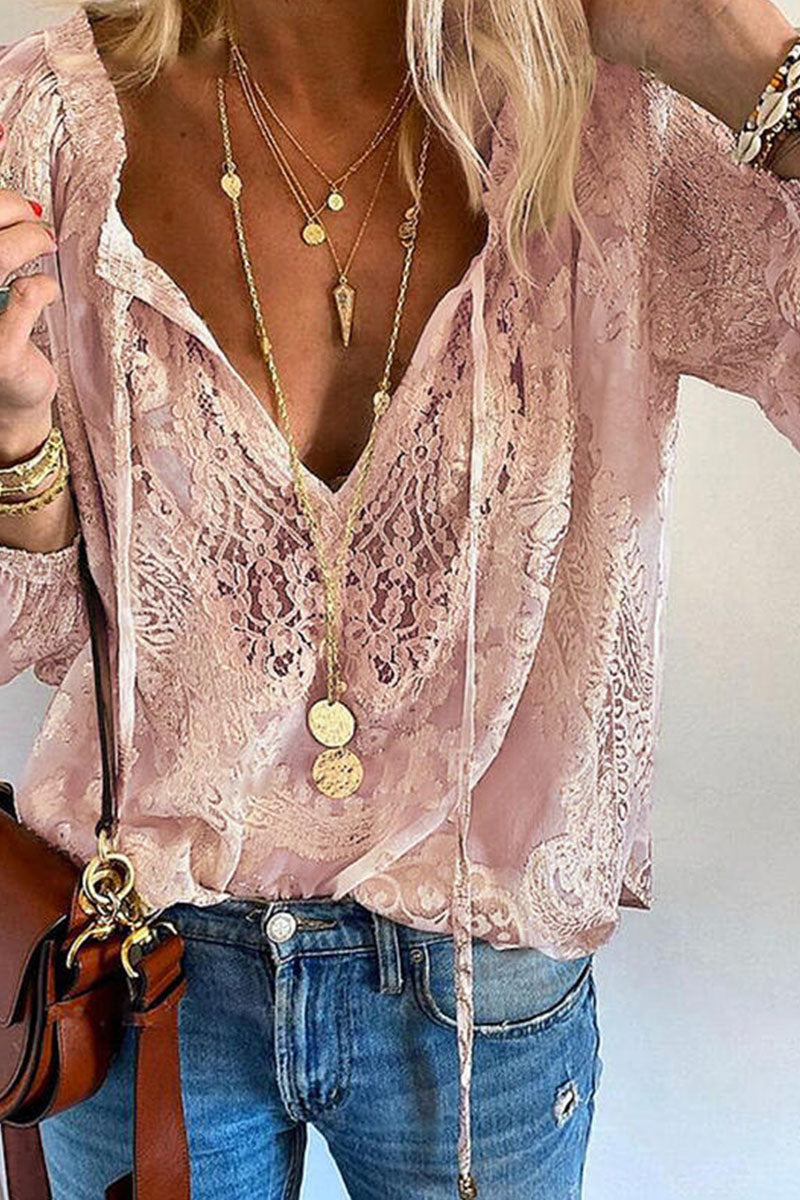 Patchwork V Neck Blouses(4 Colors)