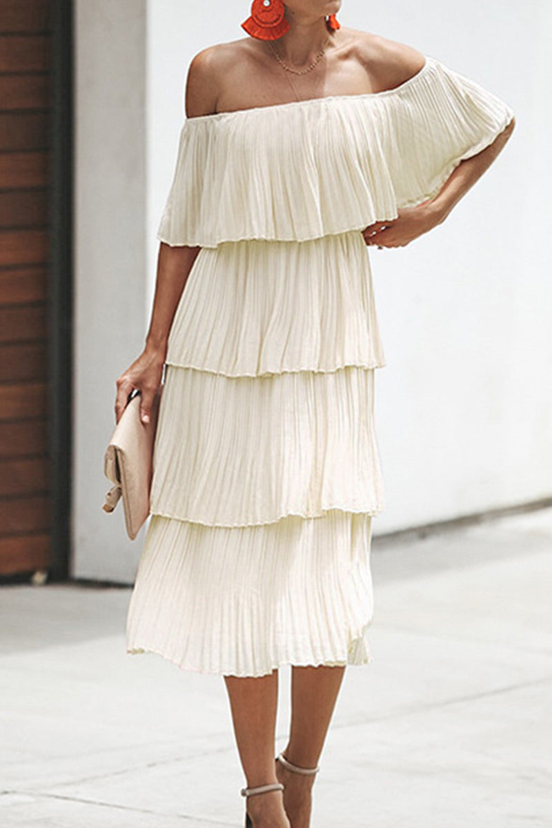 Sweet Patchwork Off the Shoulder Cake Skirt Dresses