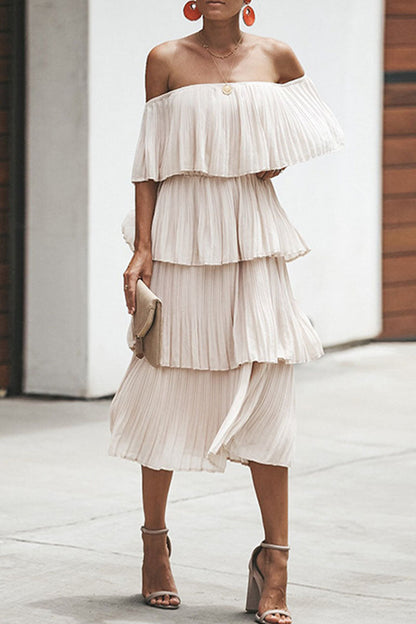 Sweet Patchwork Off the Shoulder Cake Skirt Dresses