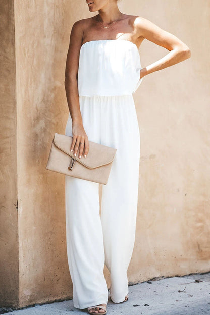 Street Split Joint Strapless Loose Jumpsuits
