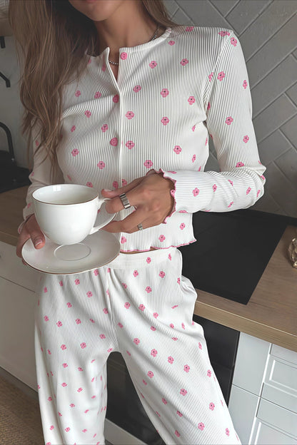 Ruffled Long Sleeve Pants Loungewear Two Piece Set