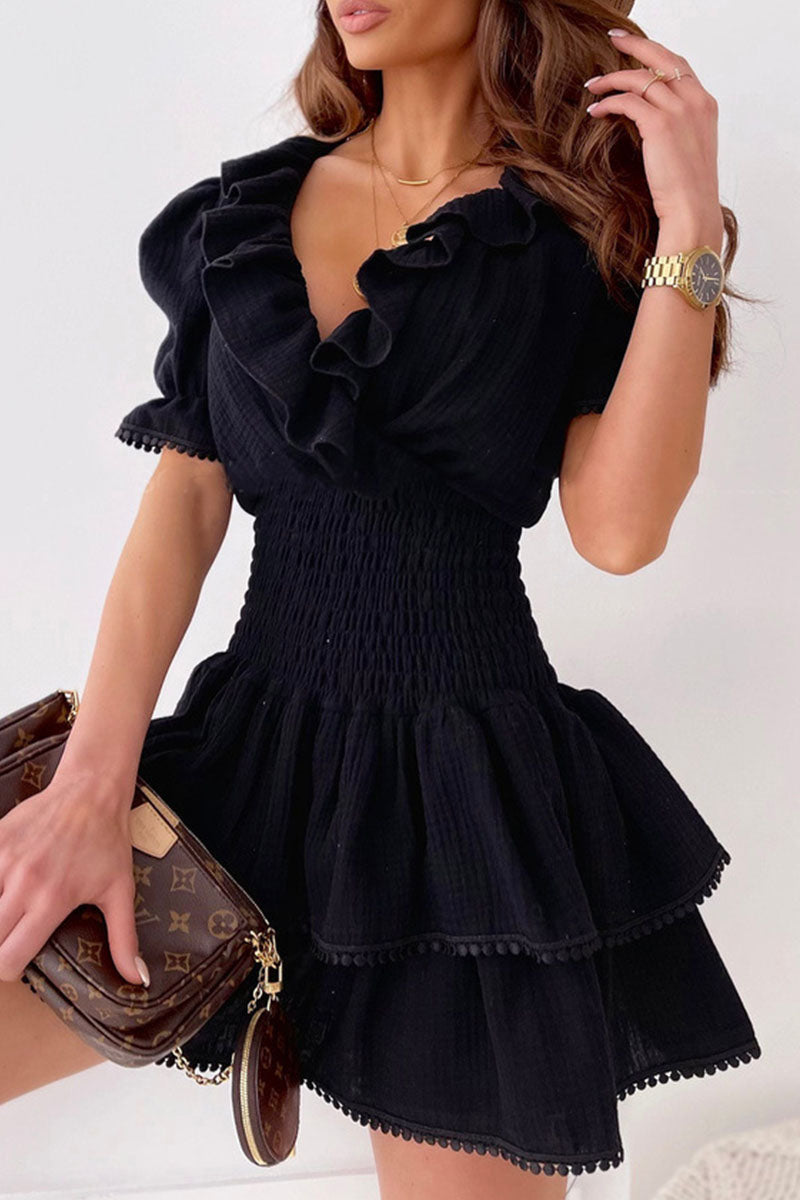 British Style Split Joint V Neck Waist Skirt Dresses