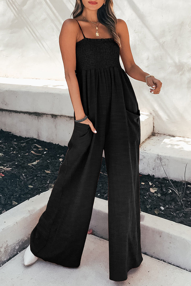 Living Pocket Spaghetti Strap Loose Jumpsuits(5 Colors)