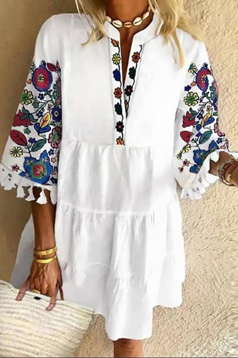 Tassel Patchwork V Neck Cake Skirt Dresses
