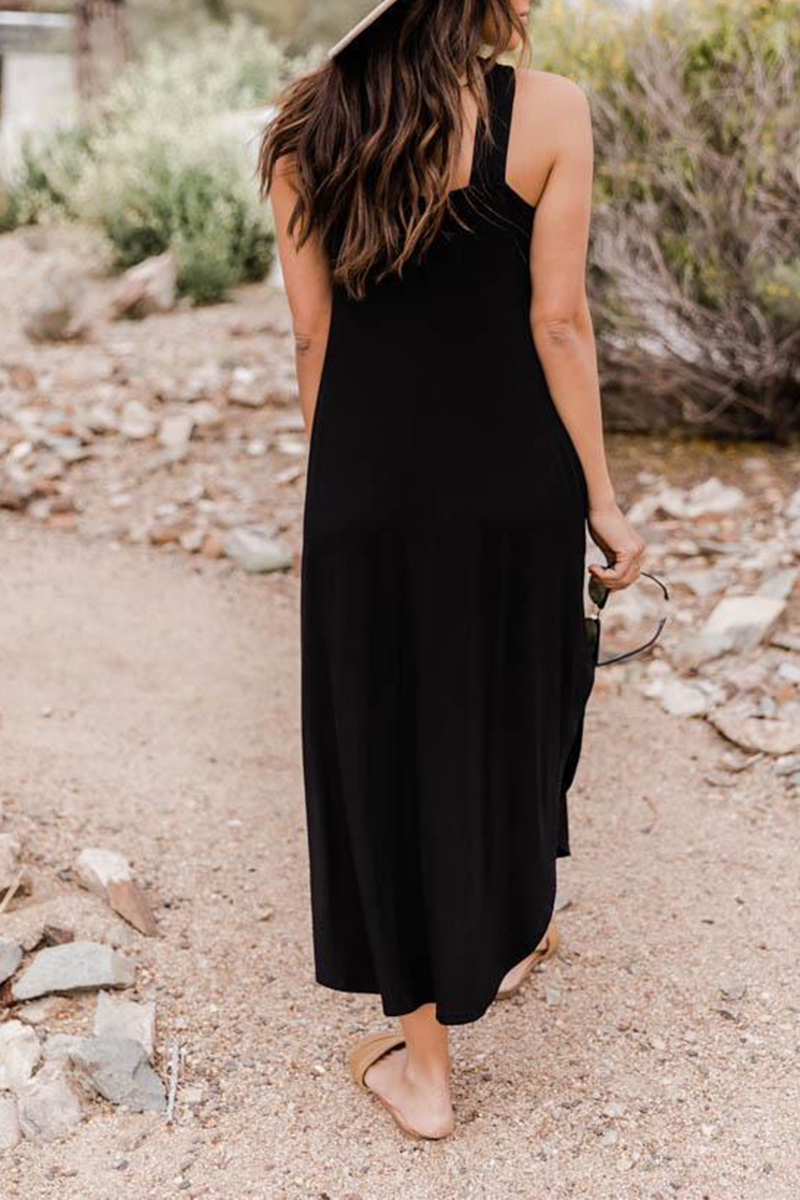 Loose Color Pocket Cross Collar Maxi Dress