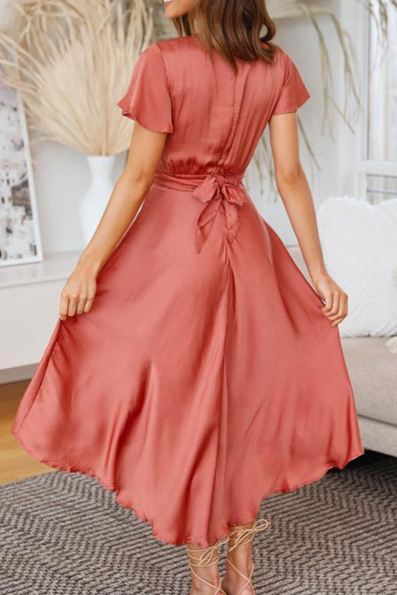 Knotted With Belt V Neck Irregular Maxi Dresses