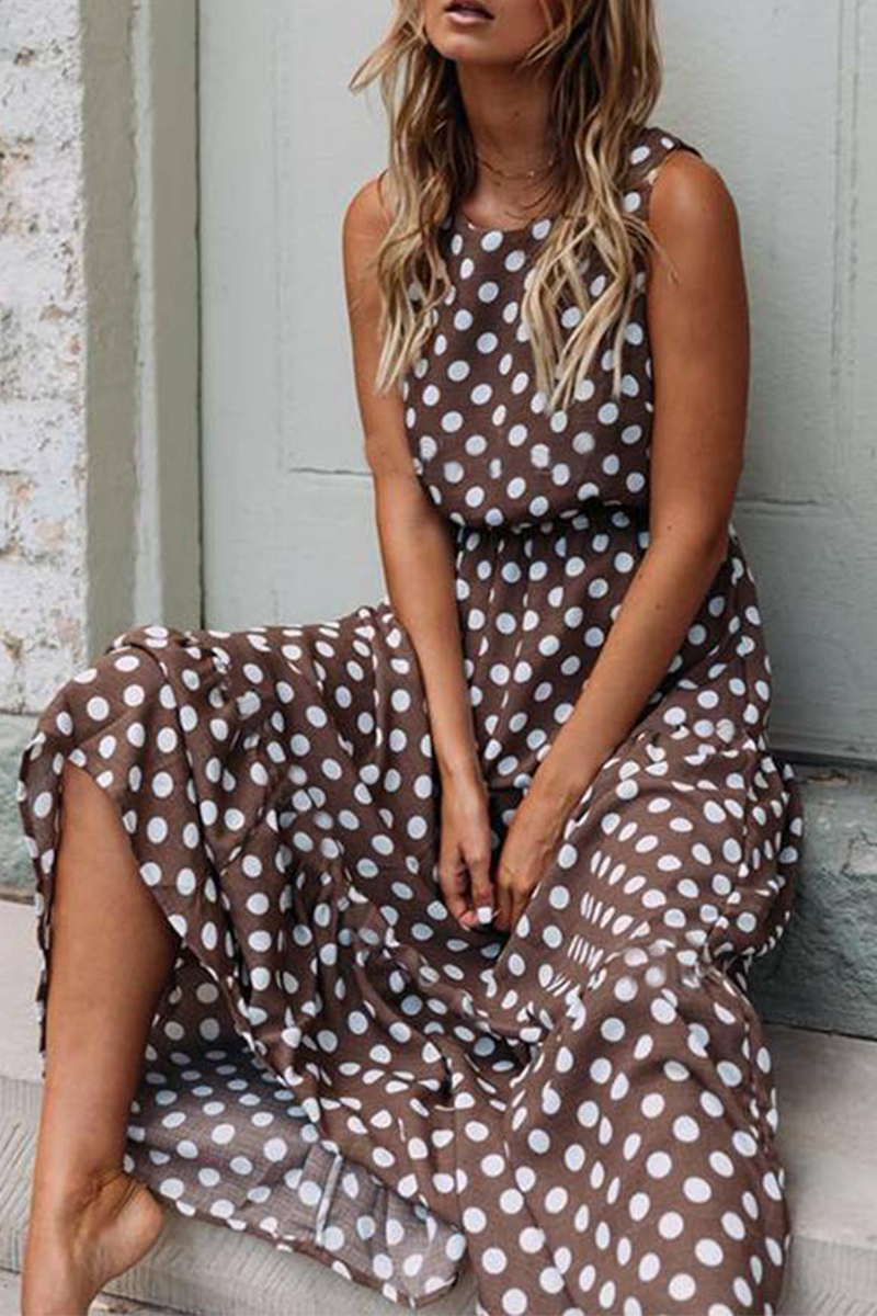 Dot Patchwork O Neck Cake Skirt Dresses(5 Colors)