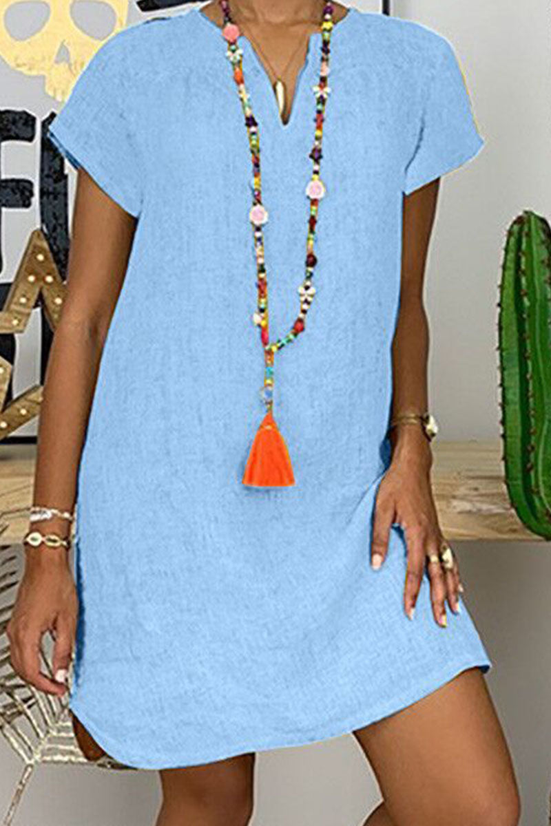 Patchwork V Neck Lantern Skirt Dresses(8 Colors)