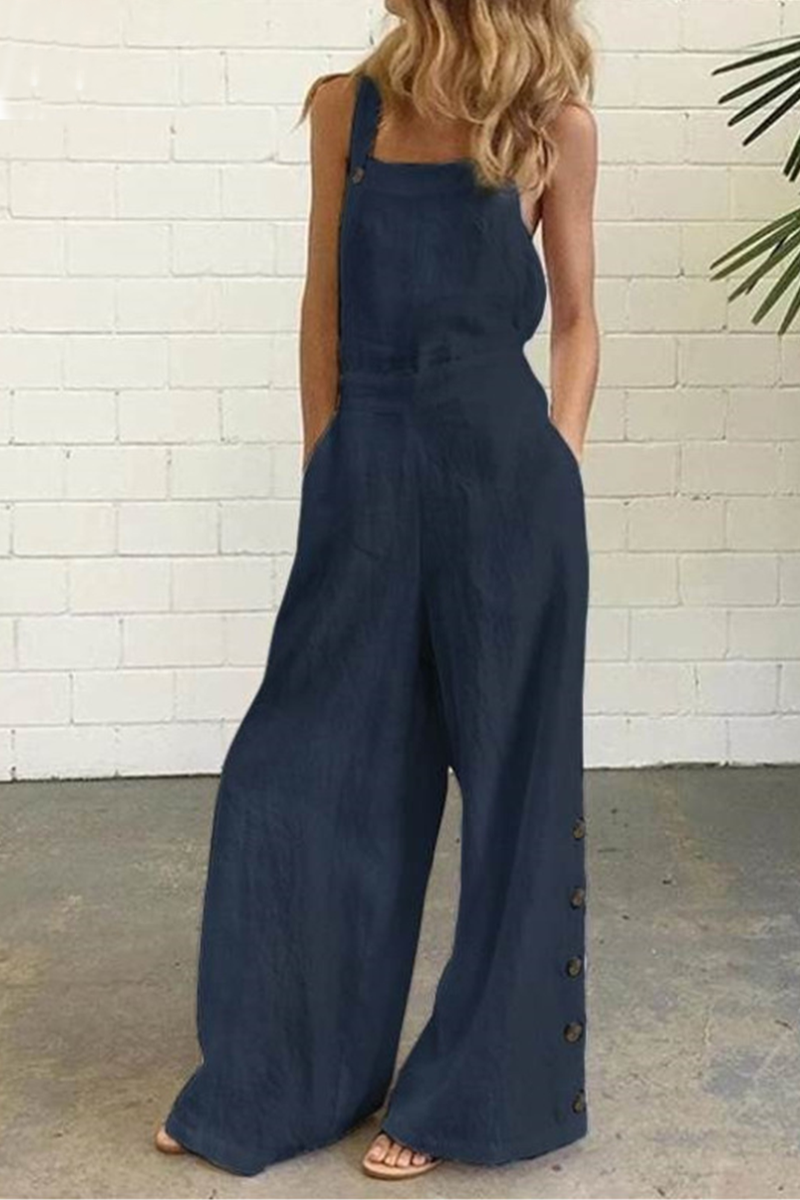 Buckle Square Collar Regular Jumpsuits(5 Colors)