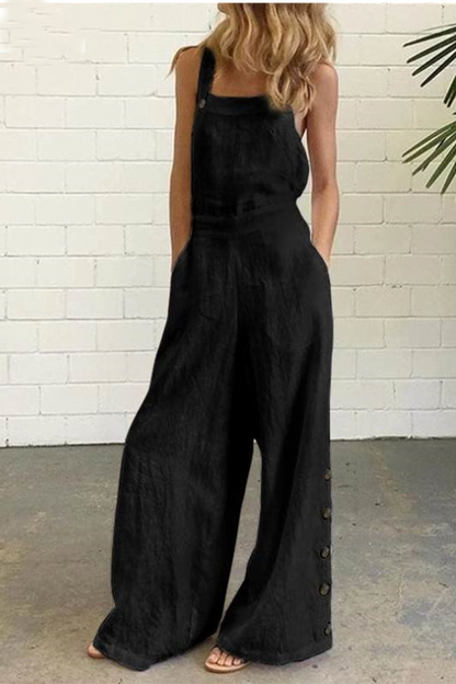 Buckle Square Collar Regular Jumpsuits(5 Colors)