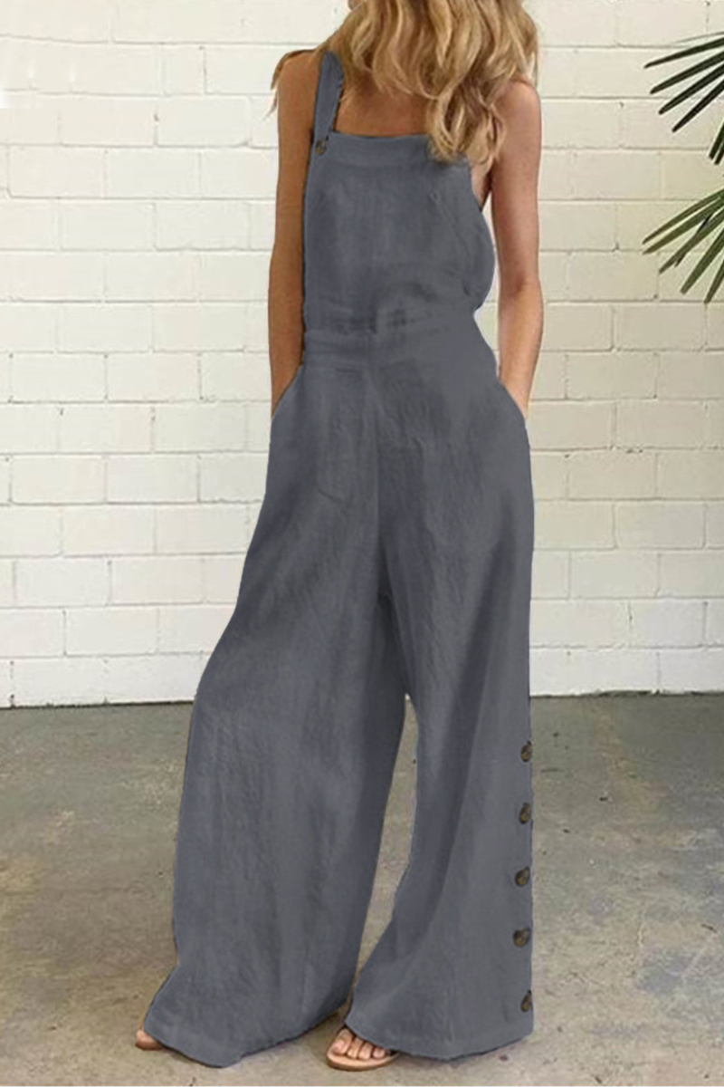 Buckle Square Collar Regular Jumpsuits(5 Colors)