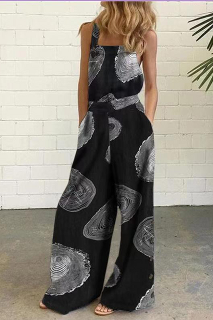 Dot Print Patchwork Square Collar Straight Jumpsuits