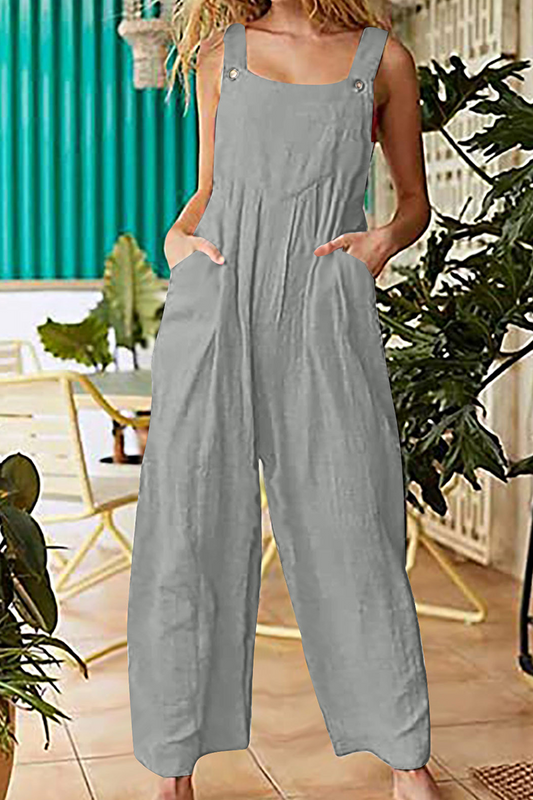Pocket Buttons Square Collar Straight Jumpsuits