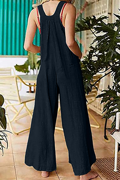 Pocket Buttons Square Collar Straight Jumpsuits
