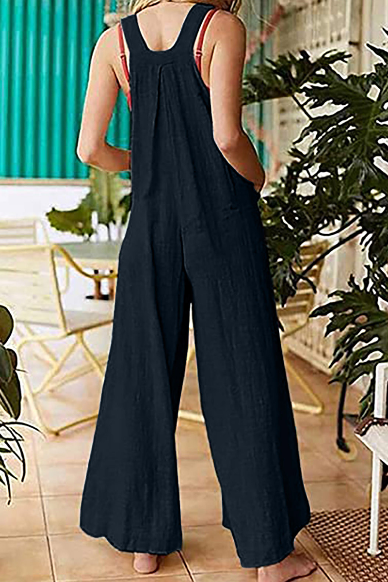Pocket Buttons Square Collar Straight Jumpsuits