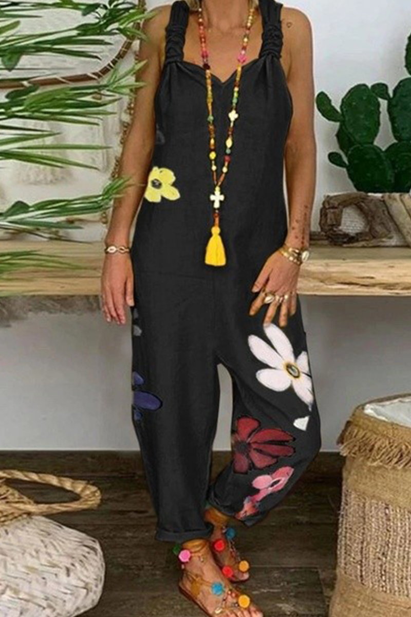 Patchwork Backless Fold V Neck Loose Jumpsuits(5 Colors)