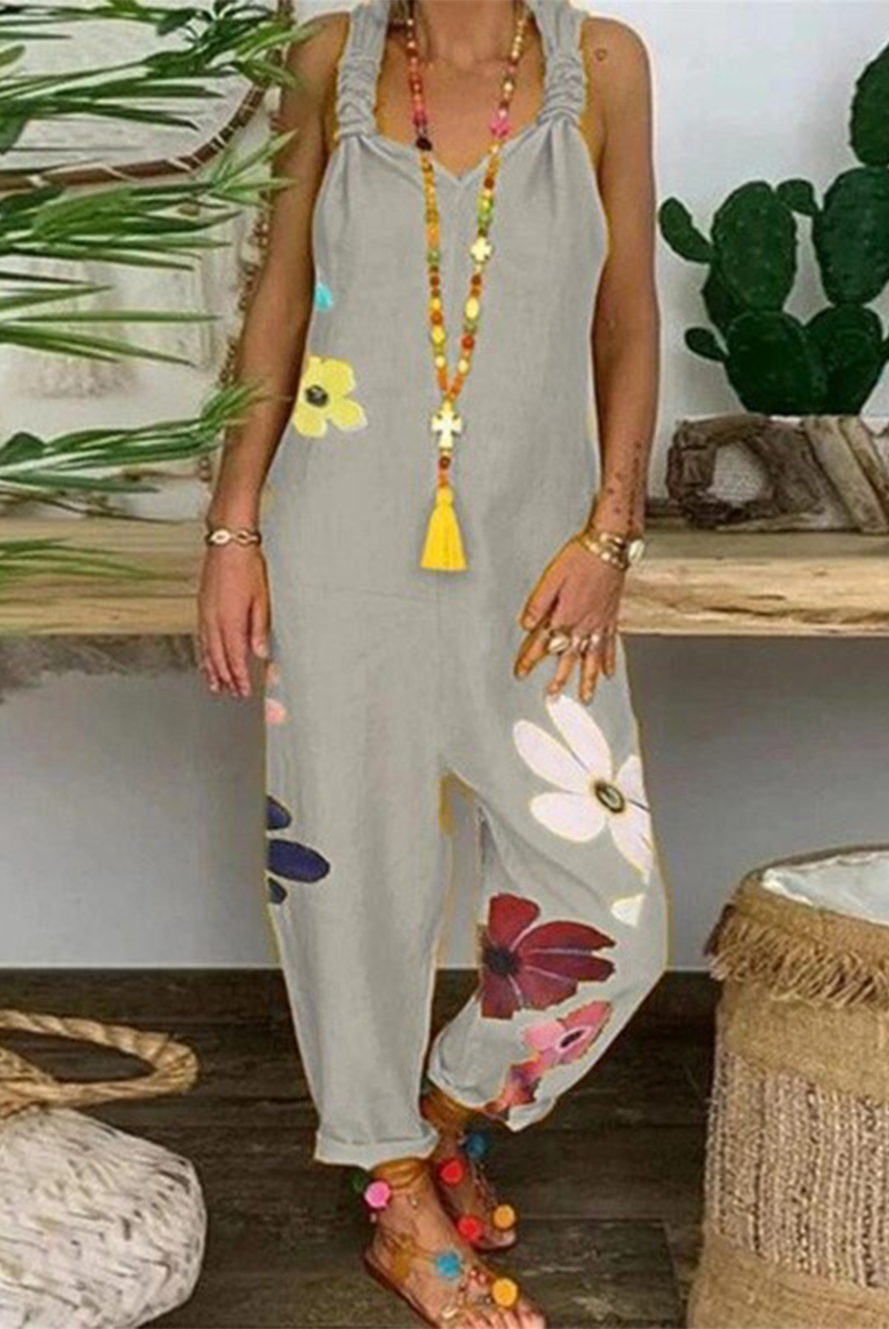 Patchwork Backless Fold V Neck Loose Jumpsuits(5 Colors)