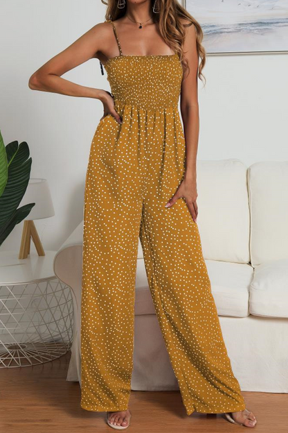 Dot Patchwork Strap Design Strapless Straight Jumpsuits