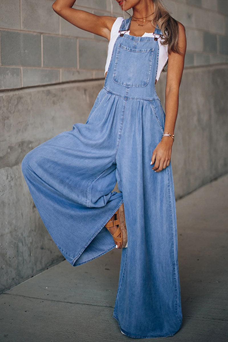 Pocket Spaghetti Strap Loose Jumpsuits(3 Colors)